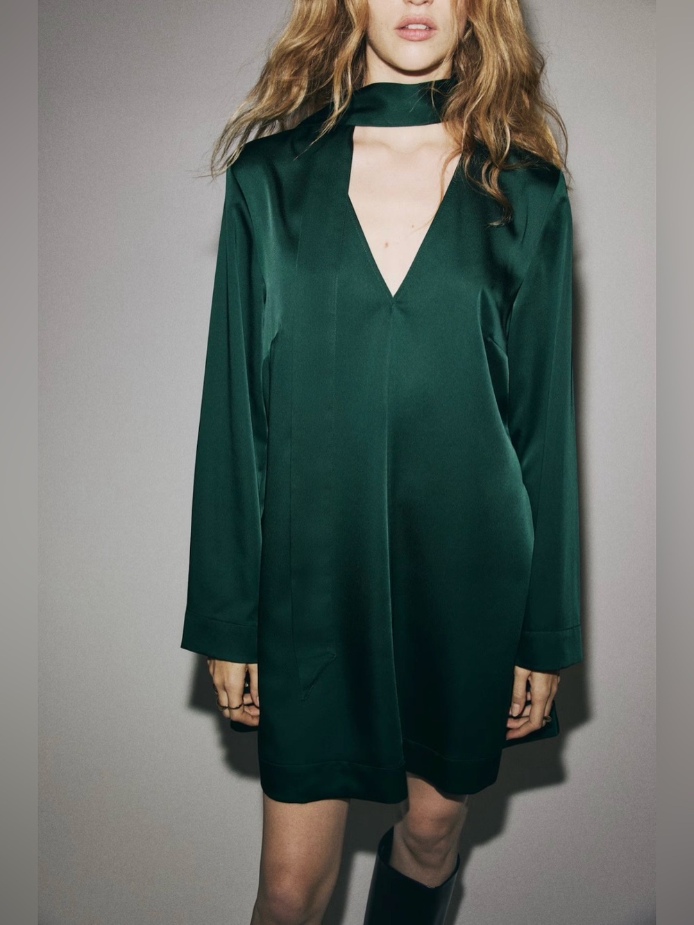 NWOT H&M Emerald Satin Scarf Dress Size XS